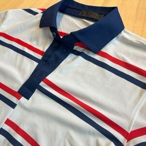 G/FORE White Polo with Navy & Red Stripes